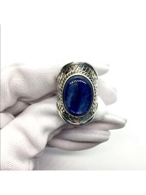 SODALITE STERLING SILVER BASKET WEAVE ROPE DISIGN RING